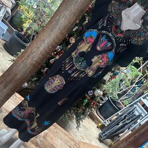 Embroidered Black Dress with Colorful Patterns